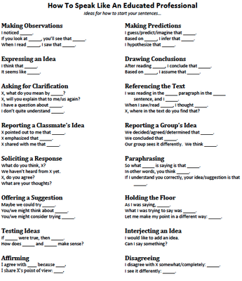 Academic Discussion Sentence Starters