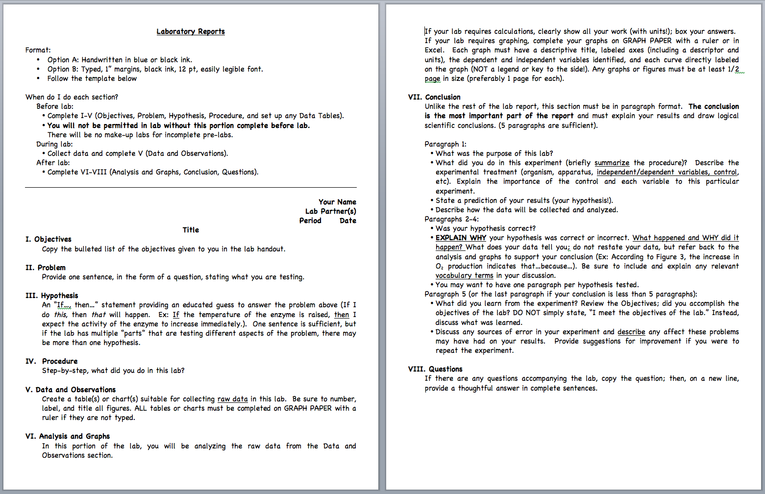 Old Lab Report Format
