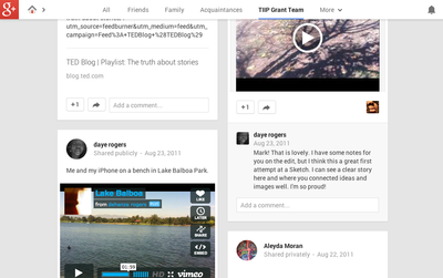 Google+ screen shot (online work space)