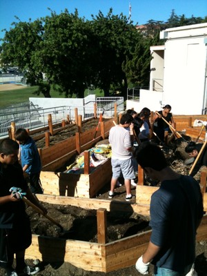 Filling garden beds with soil