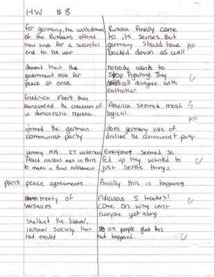 Sample Work: Dialogue Journal WWI