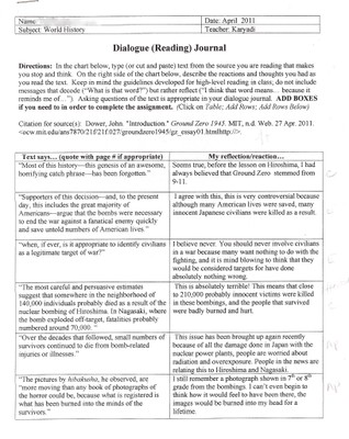 Dialogue Journal: Hiroshima