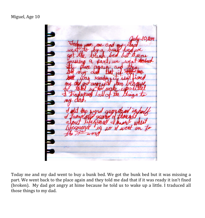 Miguel Age 10, Journal Entry