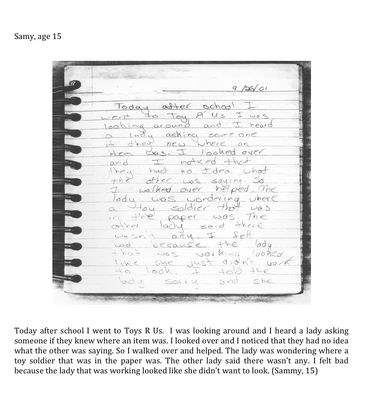 Samy Age 15,  Journal Entry 1